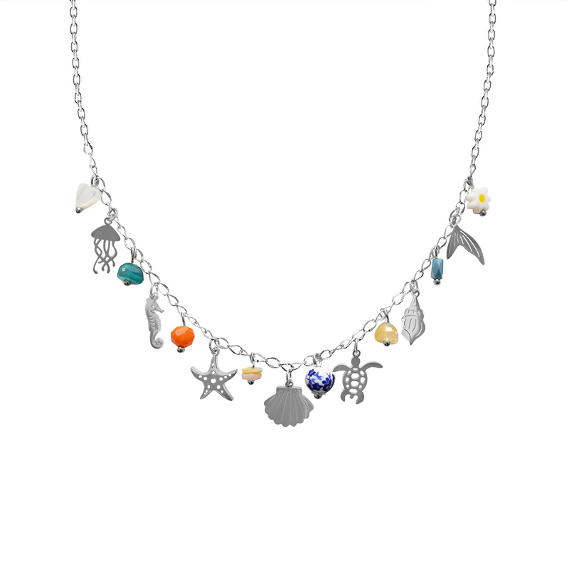 COLLANA A CATENA CON CHARMS MARINI E PERLINE COLORATE - FFJ25116C613