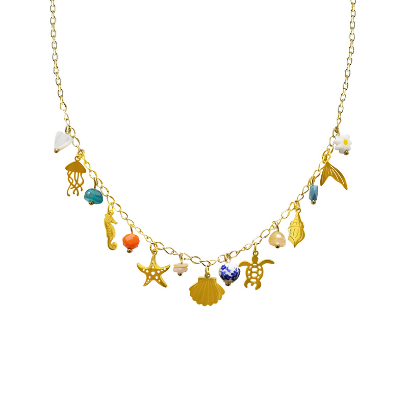 COLLANA A CATENA CON CHARMS MARINI E PERLINE COLORATE - FFJ25116C613