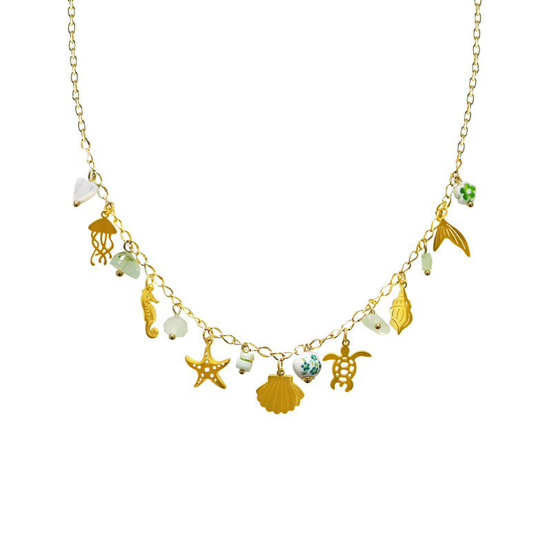 COLLANA A CATENA CON CHARMS MARINI E PERLINE COLORATE - FFJ25116C613