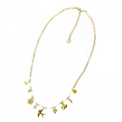 COLLANA A CATENA CON PERLINE COLORATE E CHARMS NATURALI - FFJ25124C611