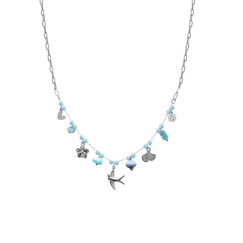 COLLANA A CATENA CON PERLINE COLORATE E CHARMS NATURALI - FFJ25124C611