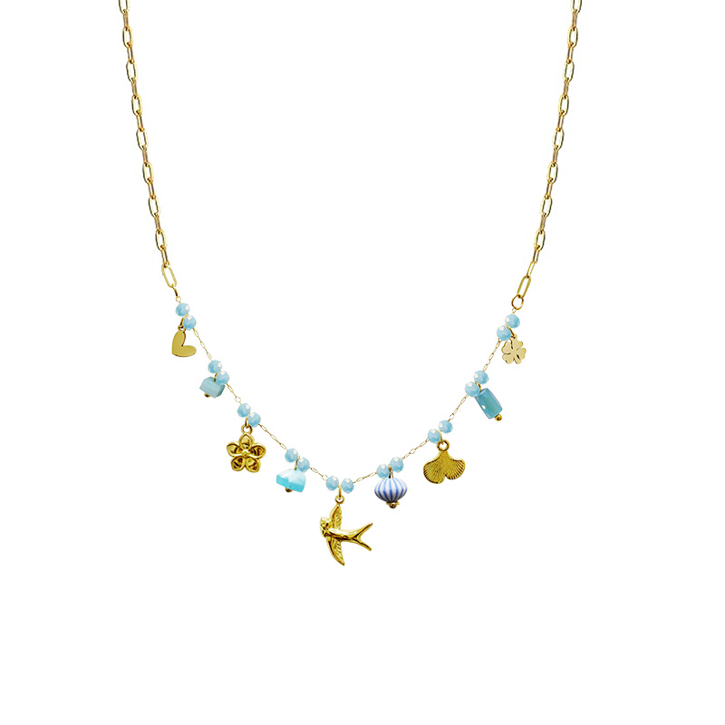 COLLANA A CATENA CON PERLINE COLORATE E CHARMS NATURALI - FFJ25124C611