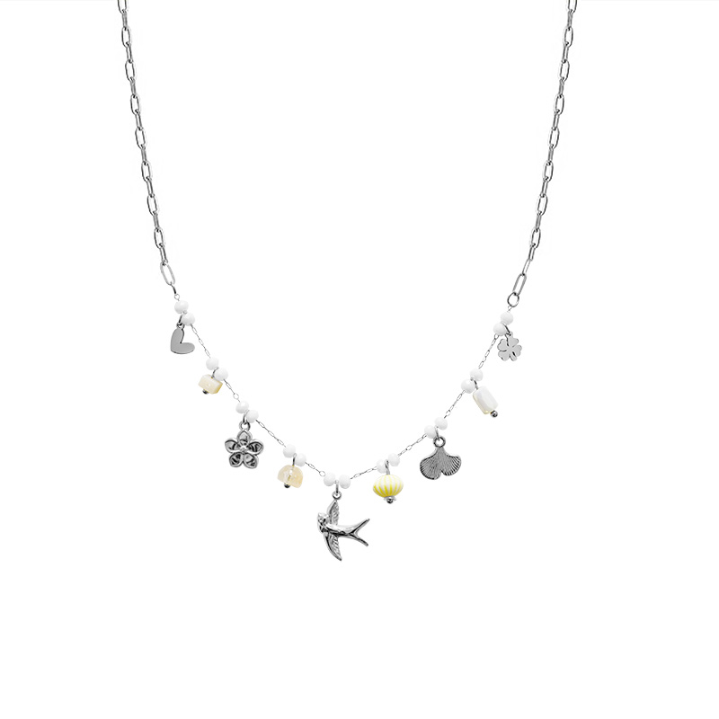 COLLANA A CATENA CON PERLINE COLORATE E CHARMS NATURALI - FFJ25124C611