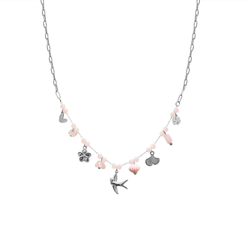 COLLANA A CATENA CON PERLINE COLORATE E CHARMS NATURALI - FFJ25124C611