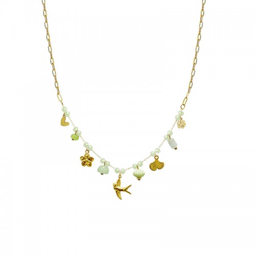 COLLANA A CATENA CON PERLINE COLORATE E CHARMS NATURALI - FFJ25124C611