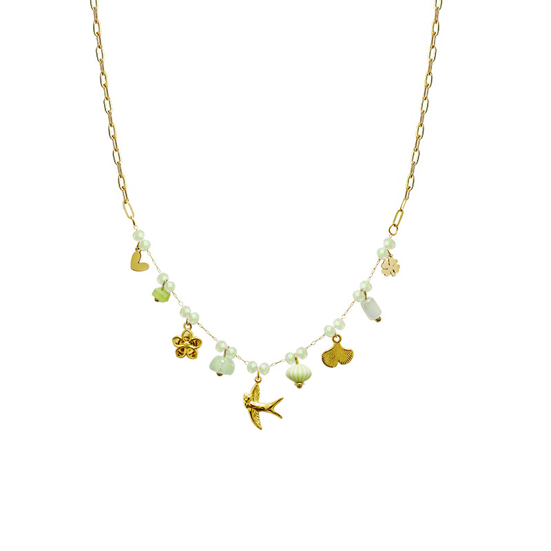 COLLANA A CATENA CON PERLINE COLORATE E CHARMS NATURALI - FFJ25124C611