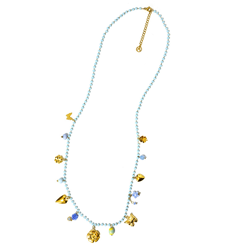 COLLANA LUNGA DI PERLINE COLORATE E CHARMS NATURALI - FFJ25148C617