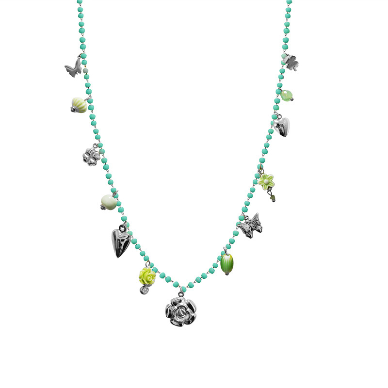 COLLANA LUNGA DI PERLINE COLORATE E CHARMS NATURALI - FFJ25148C617