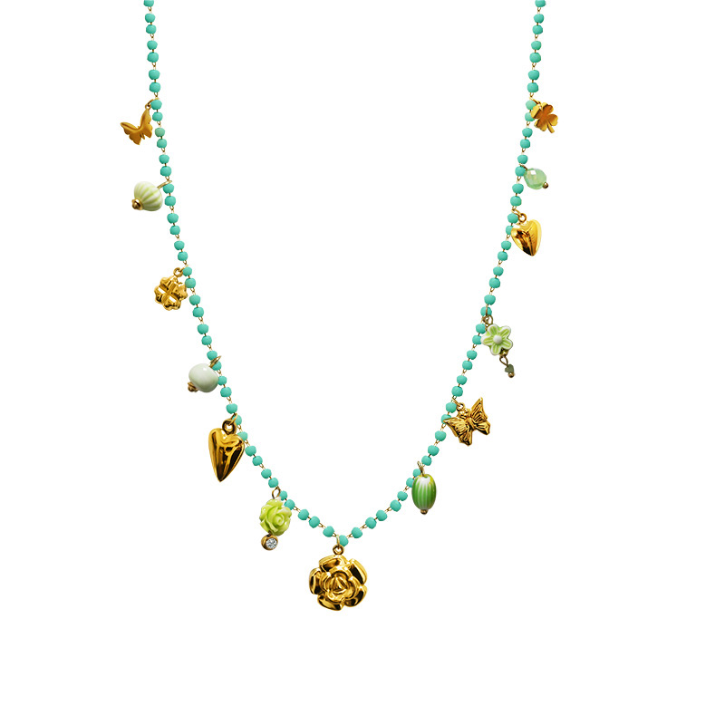 COLLANA LUNGA DI PERLINE COLORATE E CHARMS NATURALI - FFJ25148C617