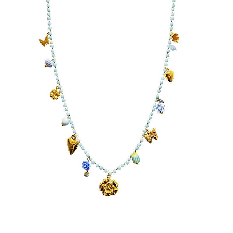COLLANA LUNGA DI PERLINE COLORATE E CHARMS NATURALI - FFJ25148C617