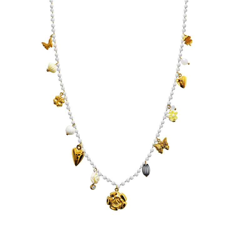 COLLANA LUNGA DI PERLINE COLORATE E CHARMS NATURALI - FFJ25148C617