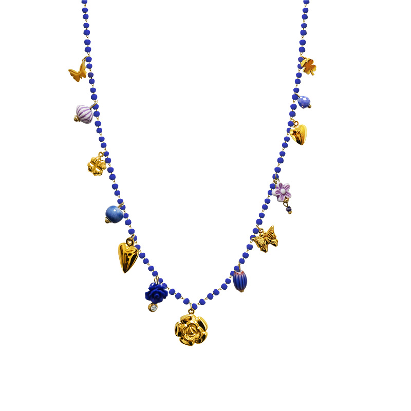 COLLANA LUNGA DI PERLINE COLORATE E CHARMS NATURALI - FFJ25148C617