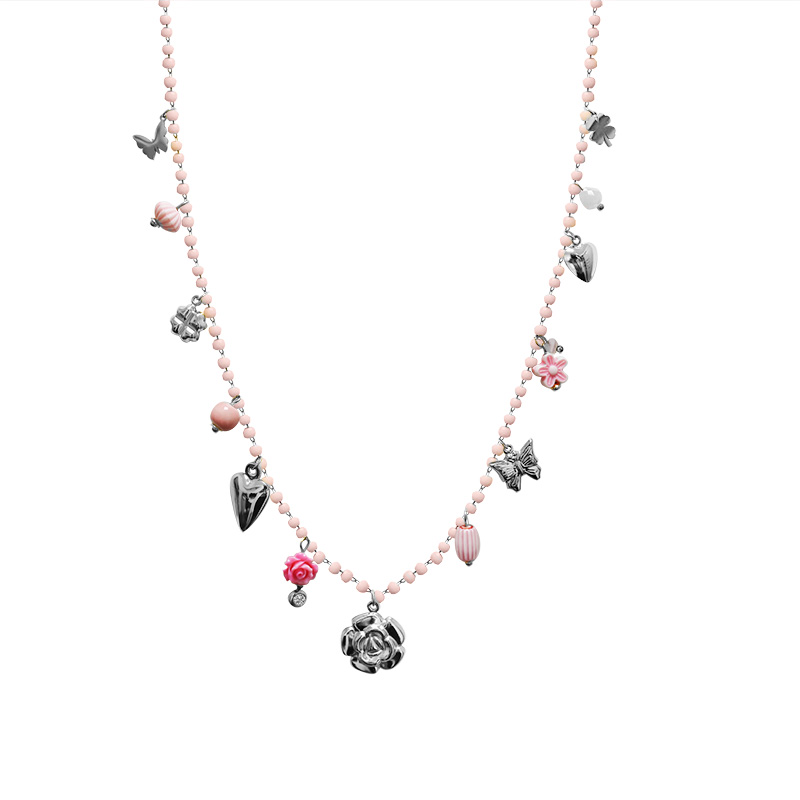 COLLANA LUNGA DI PERLINE COLORATE E CHARMS NATURALI - FFJ25148C617