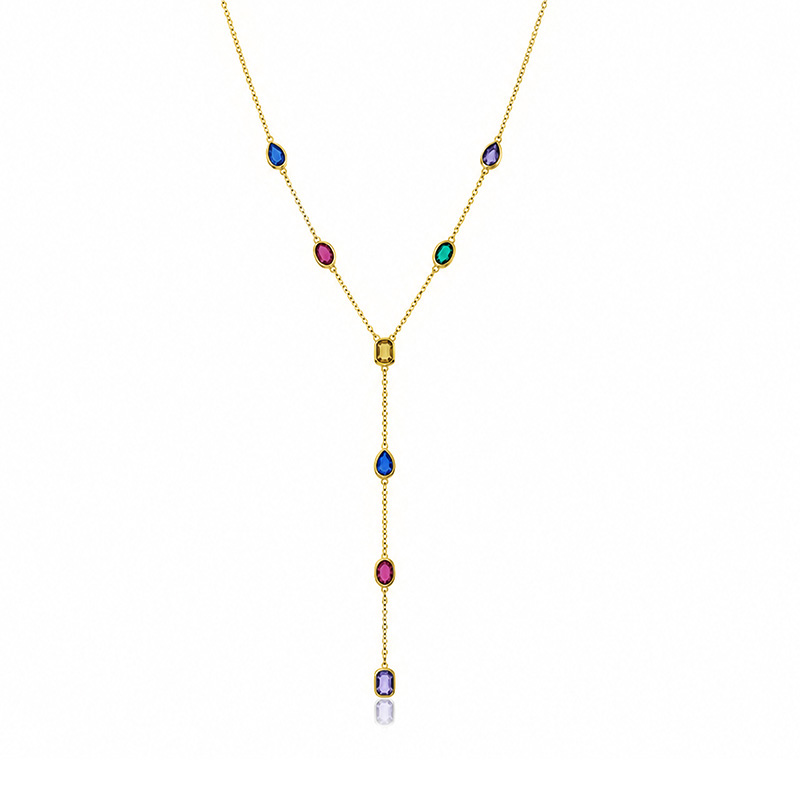 COLLANA A Y CON ZIRCONI MULTITAGLIO COLORATI - FFJ26100C841