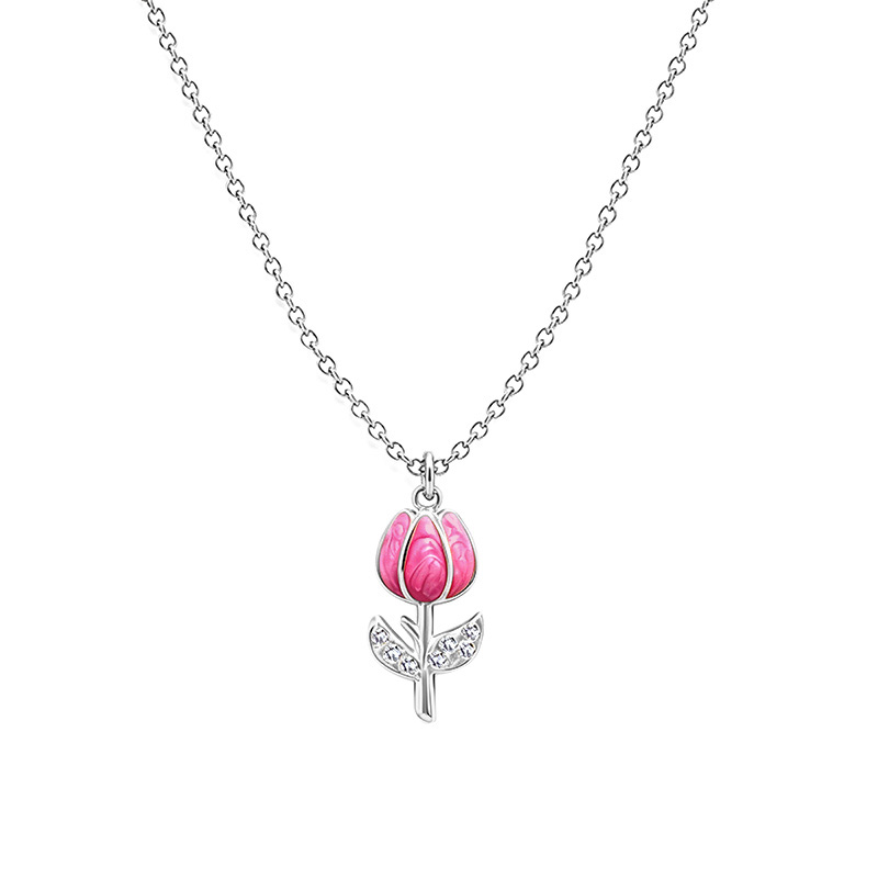 COLLANA CON PENDENTE TULIPANO IN SMALTO COLORATO E STRASS - FJ2644D040