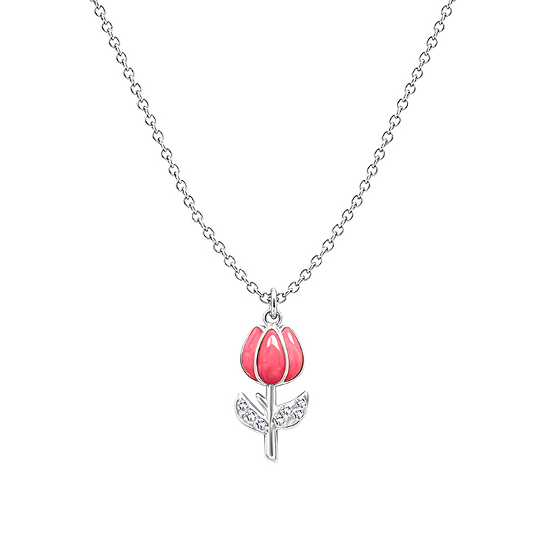 COLLANA CON PENDENTE TULIPANO IN SMALTO COLORATO E STRASS - FJ2644D040