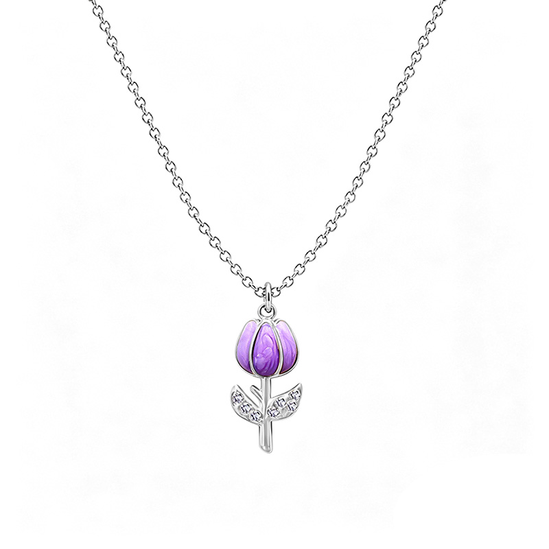 COLLANA CON PENDENTE TULIPANO IN SMALTO COLORATO E STRASS - FJ2644D040