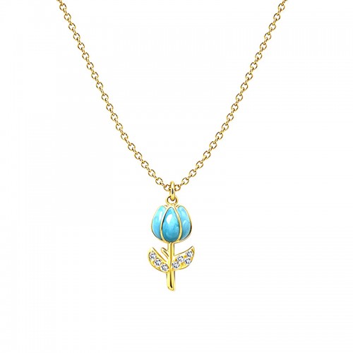 COLLANA CON PENDENTE TULIPANO IN SMALTO COLORATO E STRASS - FJ2644D41