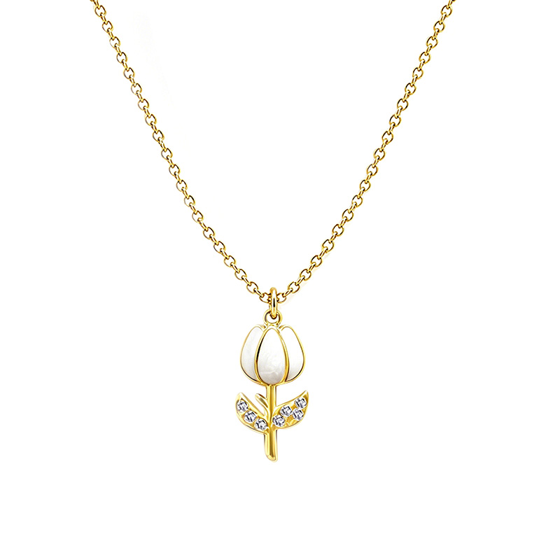 COLLANA CON PENDENTE TULIPANO IN SMALTO COLORATO E STRASS - FJ2644D41