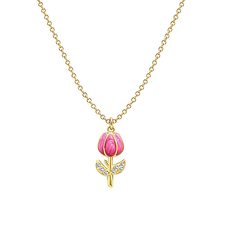 COLLANA CON PENDENTE TULIPANO IN SMALTO COLORATO E STRASS - FJ2644D41