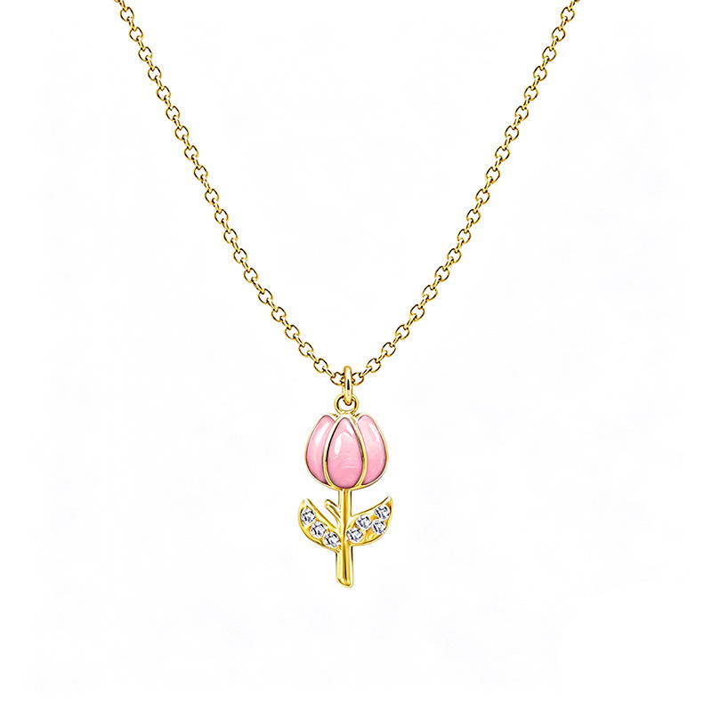 COLLANA CON PENDENTE TULIPANO IN SMALTO COLORATO E STRASS - FJ2644D41