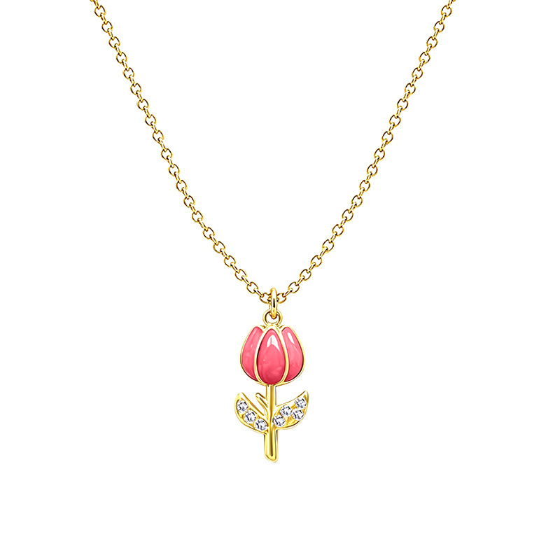COLLANA CON PENDENTE TULIPANO IN SMALTO COLORATO E STRASS - FJ2644D41
