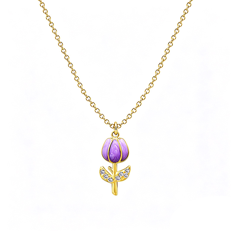COLLANA CON PENDENTE TULIPANO IN SMALTO COLORATO E STRASS - FJ2644D41