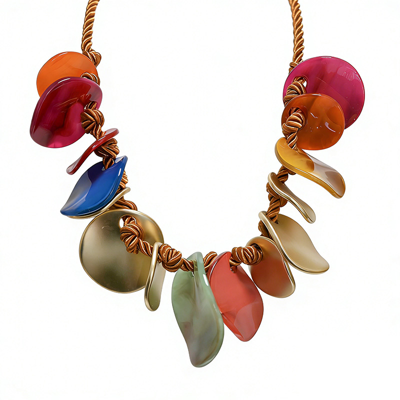 COLLANA CON DISCHI IN RESINA E CORDA INTRECCIATA - FT24152B987