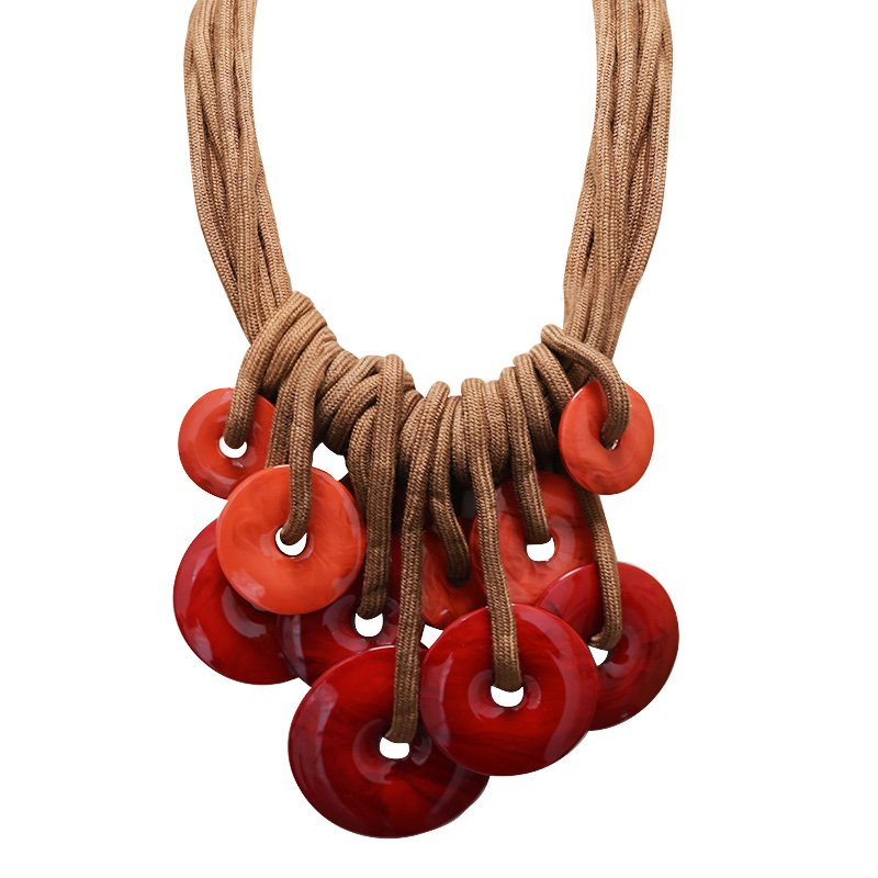 COLLANA MULTIFILO IN CORDA CON DISCHI PENDENTI IN RESINA - FT24156B612