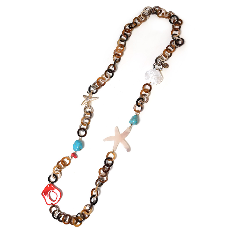 COLLANA LUNGA IN RESINA CON ELEMENTI MARINI - FT24160B990