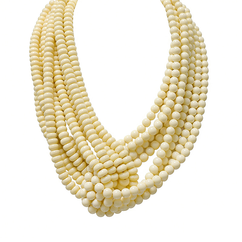 COLLANA MULTIFILO CON PERLINE IN RESINA E INTRECCIO CENTRALE - FT24168B986