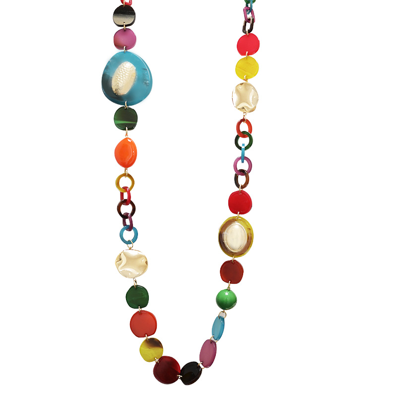 COLLANA LUNGA CON CATENA E DISCHI IN RESINA - FT24184B618 COLLANA LUNGA CON CATENA E DISCHI IN RESINA - FT24184B618