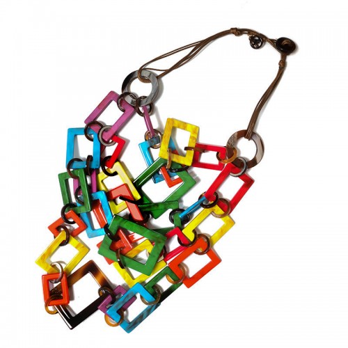 COLLANA MULTISTRATO CON RETTANGOLI IN RESINA - FT24184B760