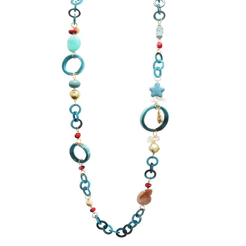 COLLANA LUNGA IN RESINA CON ELEMENTI MARINI - FT24184B989