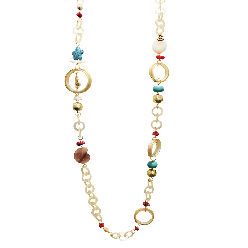 COLLANA LUNGA IN RESINA CON ELEMENTI MARINI - FT24184B989