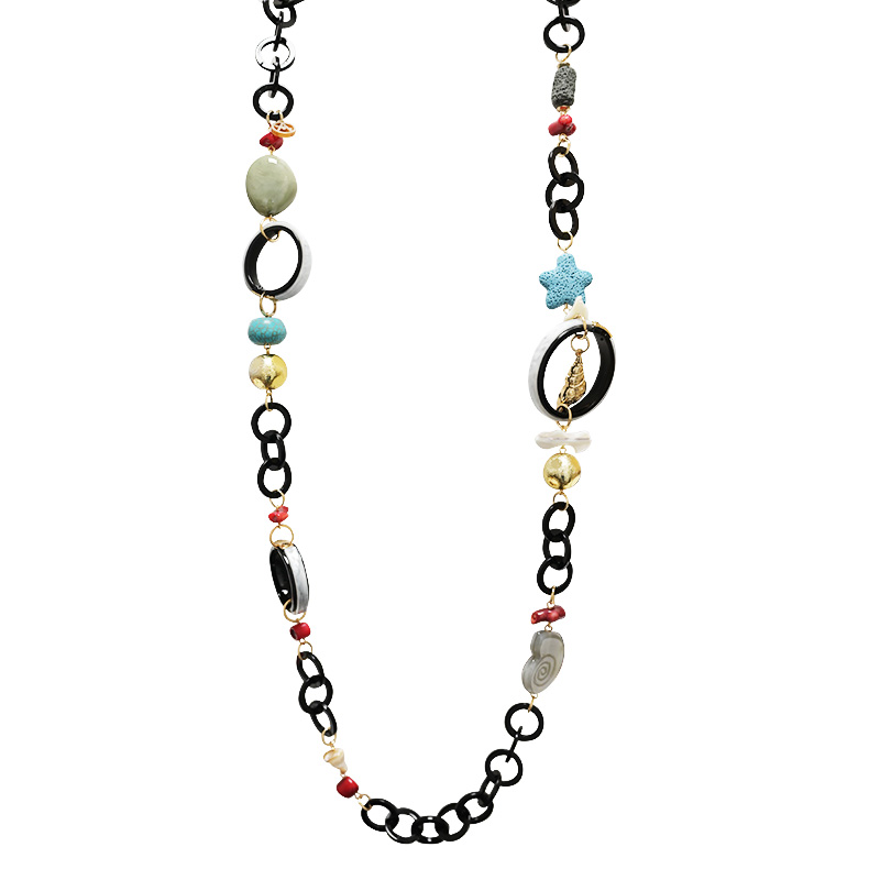 COLLANA LUNGA IN RESINA CON ELEMENTI MARINI - FT24184B989