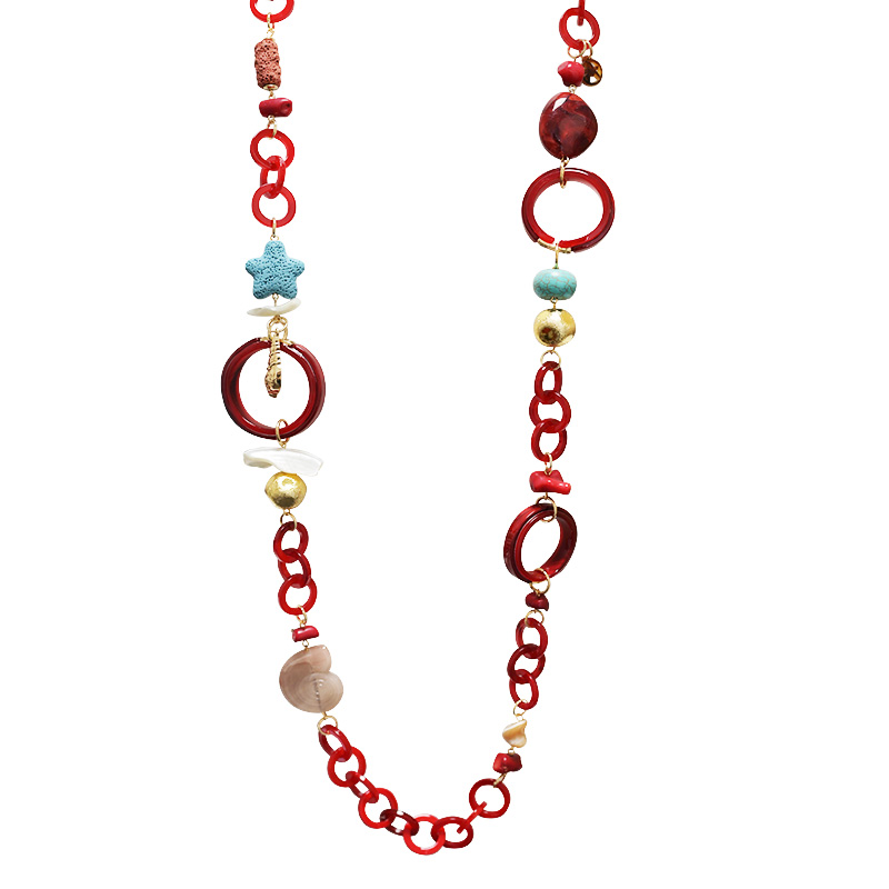 COLLANA LUNGA IN RESINA CON ELEMENTI MARINI - FT24184B989