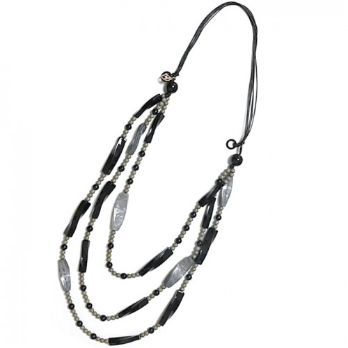 COLLANA CORDA LUNGA A TRE FILI CON PERLINE IN RESINA - FT24192A301