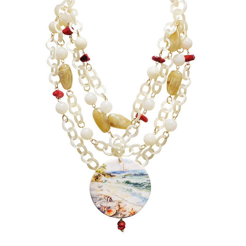 COLLANA MULTIFILO IN RESINA CON CIONDOLO TONDO DECORATIVO - FT24192B991