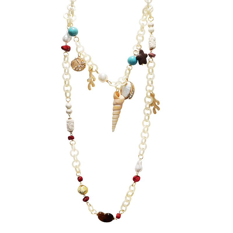 COLLANA LUNGA A DOPPIO FILO IN RESINA CON ELEMENTI MARINI - FT24192B992