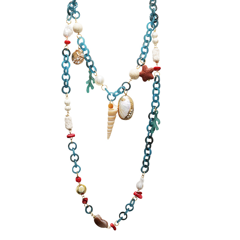 COLLANA LUNGA A DOPPIO FILO IN RESINA CON ELEMENTI MARINI - FT24192B992