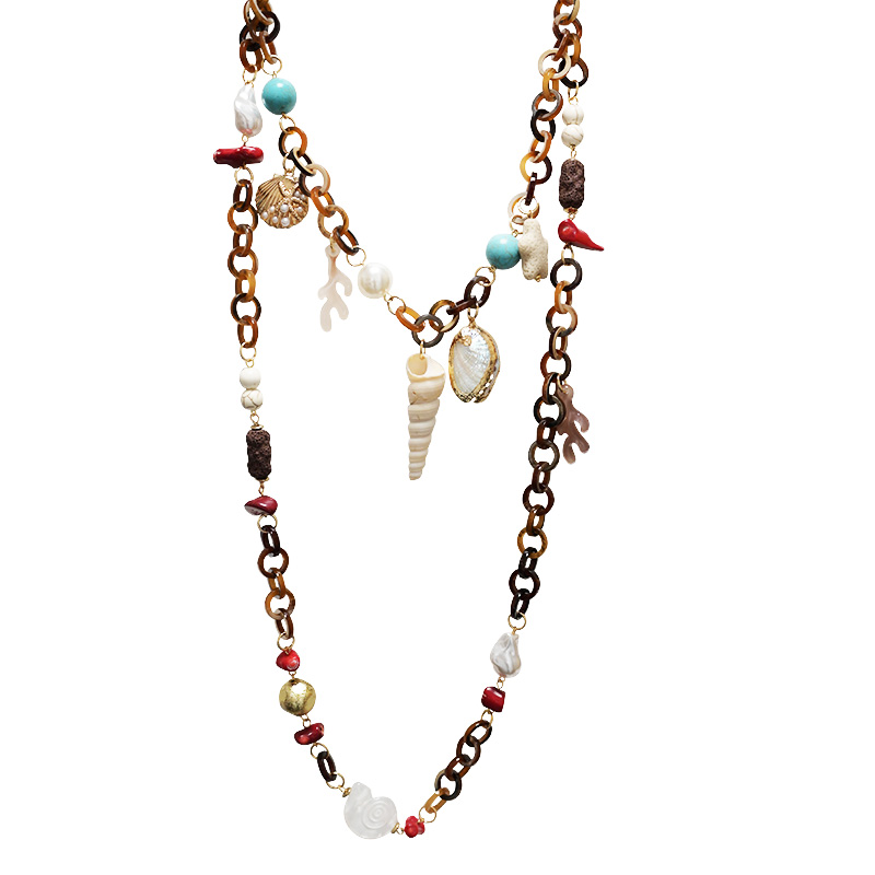 COLLANA LUNGA A DOPPIO FILO IN RESINA CON ELEMENTI MARINI - FT24192B992