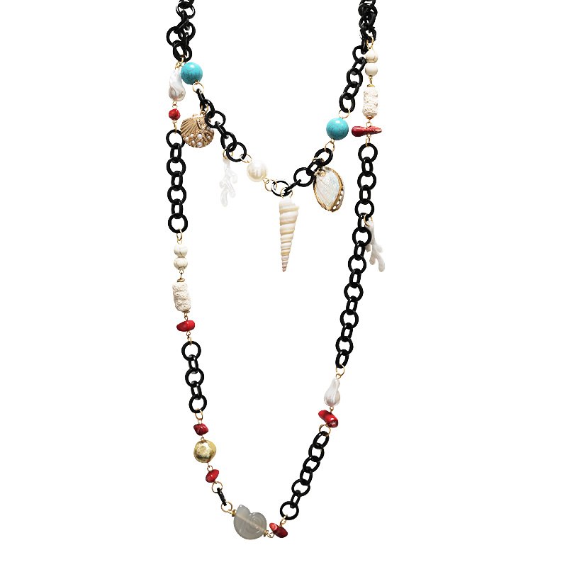 COLLANA LUNGA A DOPPIO FILO IN RESINA CON ELEMENTI MARINI - FT24192B992