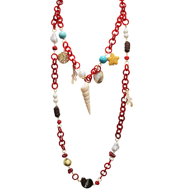 COLLANA LUNGA A DOPPIO FILO IN RESINA CON ELEMENTI MARINI - FT24192B992