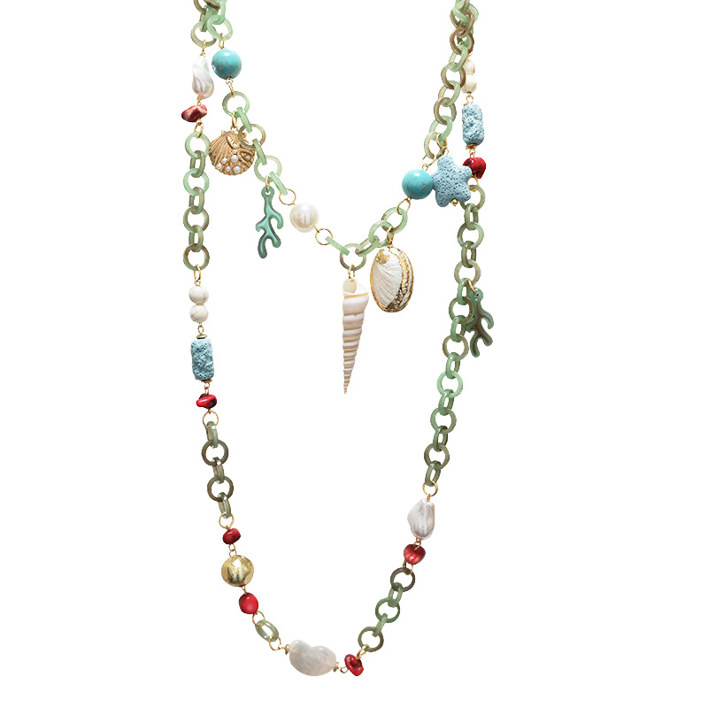 COLLANA LUNGA A DOPPIO FILO IN RESINA CON ELEMENTI MARINI - FT24192B992