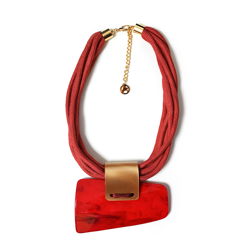 COLLANA MULTIFILO IN CORDA CON PENDENTE GEOMETRICO IN RESINA - FT25132C533