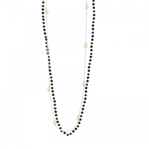 LONG DOUBLE STRAND NECKLACE WITH BEADS AND H CHARMS - JN211225L42
