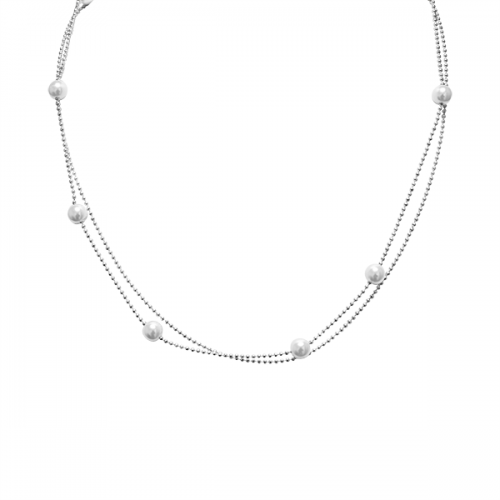 COLLANA A DOPPIO FILO CATENA A PALLINE CON PERLE - JN24512B523