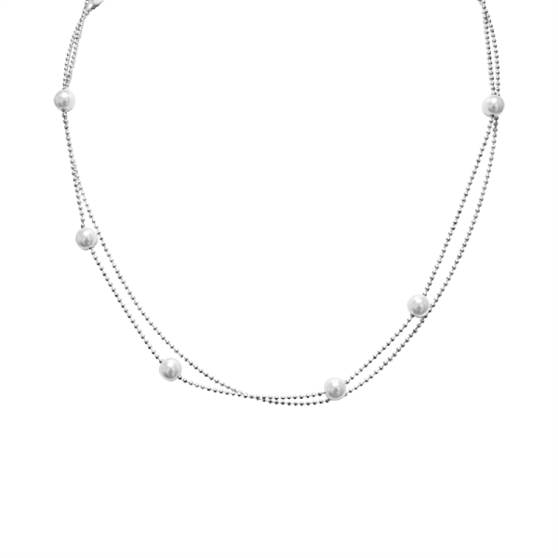COLLANA A DOPPIO FILO CATENA A PALLINE CON PERLE - JN24512B523
