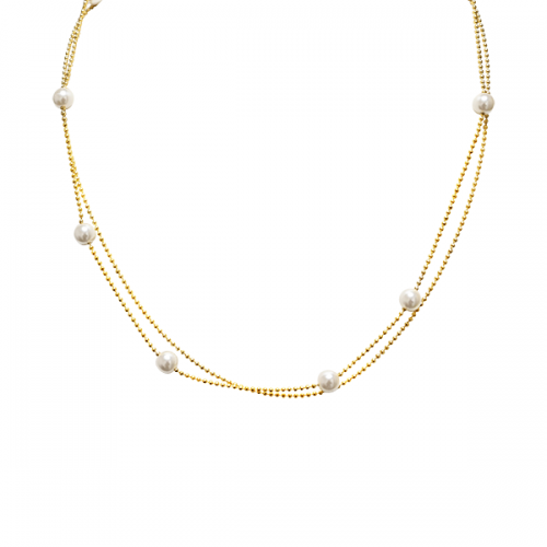 COLLANA A DOPPIO FILO CATENA A PALLINE CON PERLE - JN24512B523